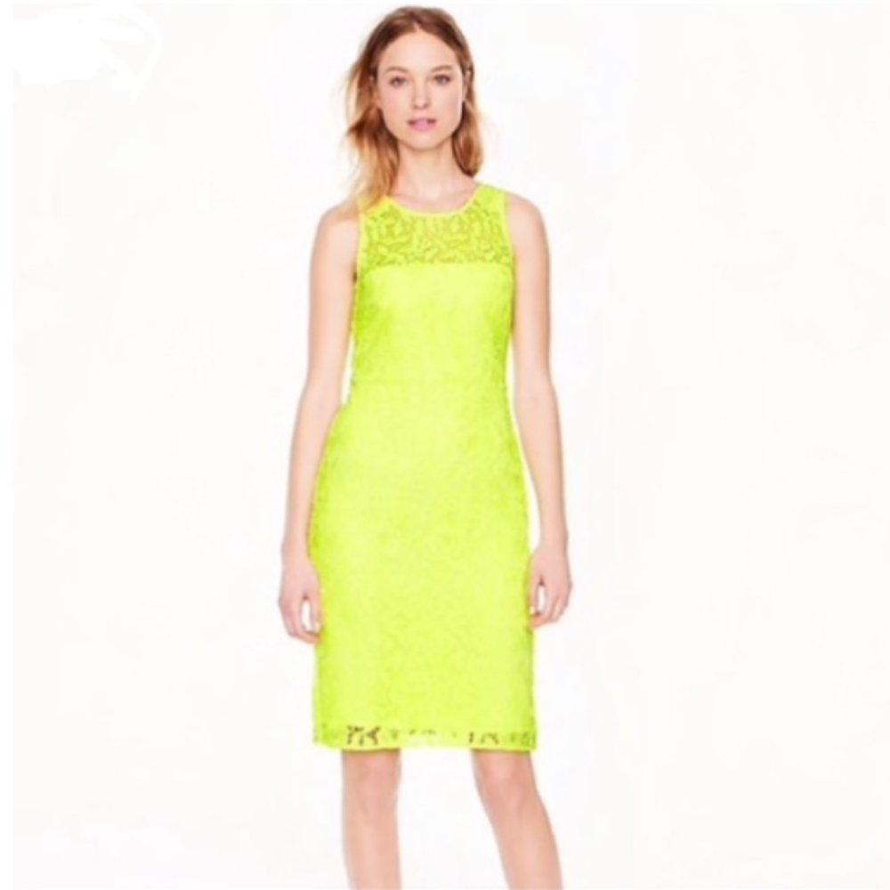 J. Crew Collection Neon Yellow Lace Sheath Dress